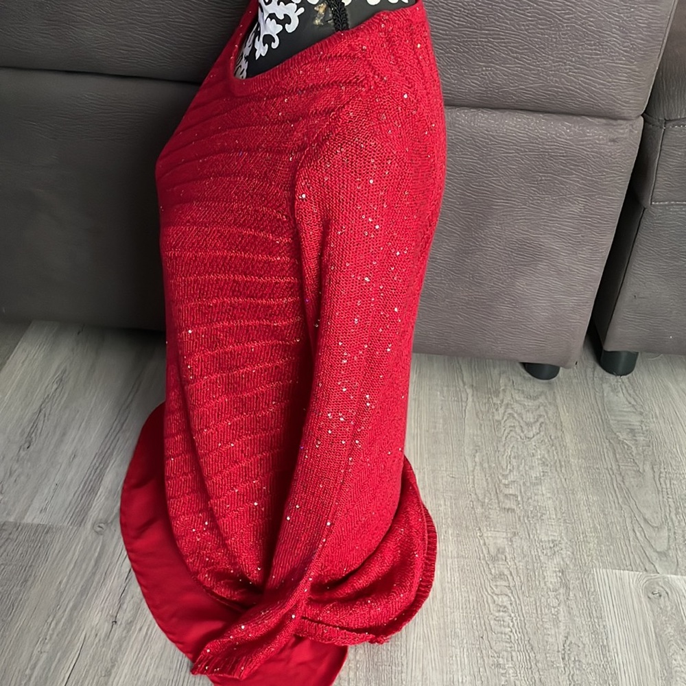 Apt. 9 High - Low Red Sweater With Sequin Size Me… - image 5